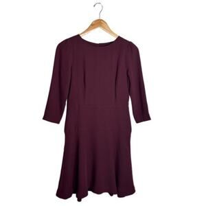 Ann Taylor Demure Dress Office Ponte Fluted Hem Merlot Size Petite 0